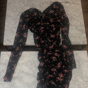 Zara Black Dress with Red Floral Pattern